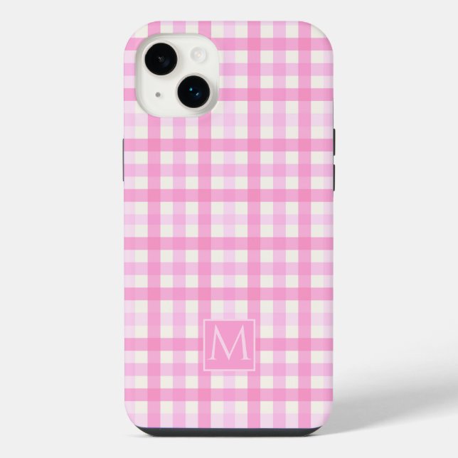 Pink Gingham Plaid Chequered Pattern iPhone Case (Back)