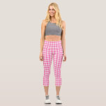 Pink Gingham Plaid Cottagecore Capri Leggings<br><div class="desc">Modern spring picnic trend,  with gingham plaid tartan pattern in hot pink and white colours.</div>