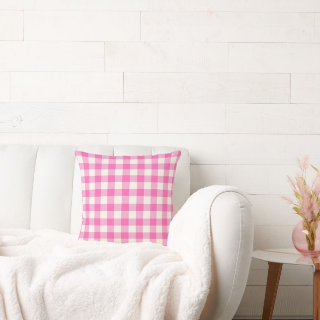 Pink Gingham Plaid Cottagecore Cushion (Couch)