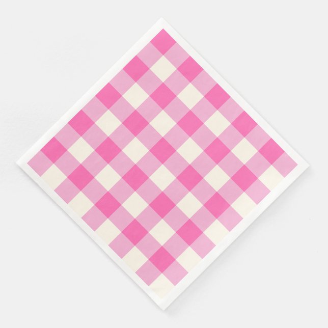 Pink Gingham Plaid Cottagecore Napkin (Corner)