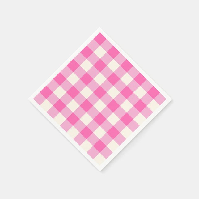Pink Gingham Plaid Cottagecore Napkin (Corner)