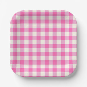 Pink Gingham Plaid Cottagecore Paper Plate