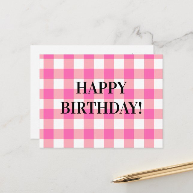 Pink Gingham Plaid Cottagecore Postcard (Front/Back In Situ)