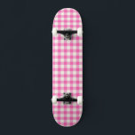 Pink Gingham Plaid Cottagecore Skateboard<br><div class="desc">Modern spring picnic trend,  with gingham plaid tartan pattern in hot pink and white colours.</div>