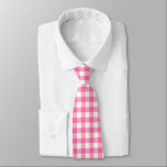 Pink Gingham Plaid Cottagecore Tie<br><div class="desc">Modern spring picnic trend,  with gingham plaid tartan pattern in hot pink and white colours.</div>