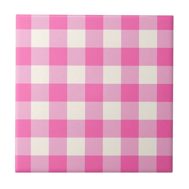 Pink Gingham Plaid Cottagecore Tile (Front)