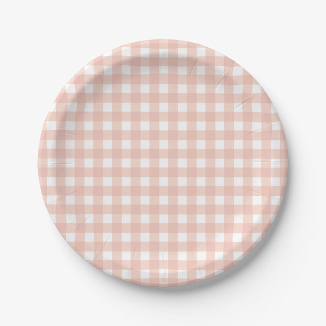 Pink Gingham Plaid Girl Birthday Paper Plate (Front)