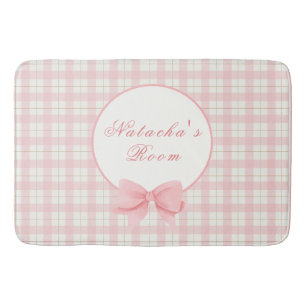 Pink Gingham Plaid Girl Custom Name Nursery Bath Mat