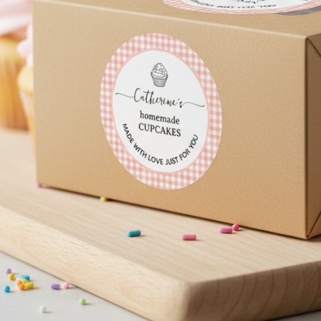Pink gingham plaid Homemade cupcake Label (Creator Uploaded)
