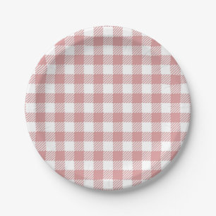 Pink Gingham Plaid Pattern Paper Plate