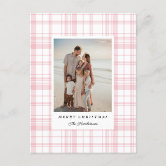 Pink Gingham Plaid Tartan Christmas Photo Card