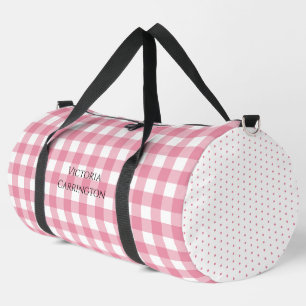 Pink Gingham Polkadot Vintage Personalized Duffle Bag