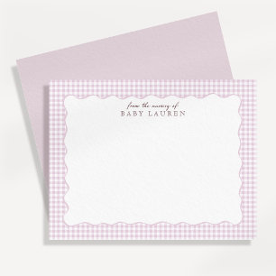 Pink Gingham Preppy Wavy Frame Nursery Note Card