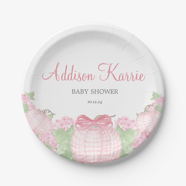 Pink Gingham Pumpkin Baby Shower PLATES (Front)