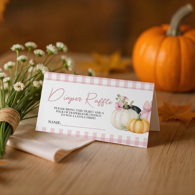 Pink Gingham Pumpkin Diaper Raffle Ticket Cards (Creator Uploaded)