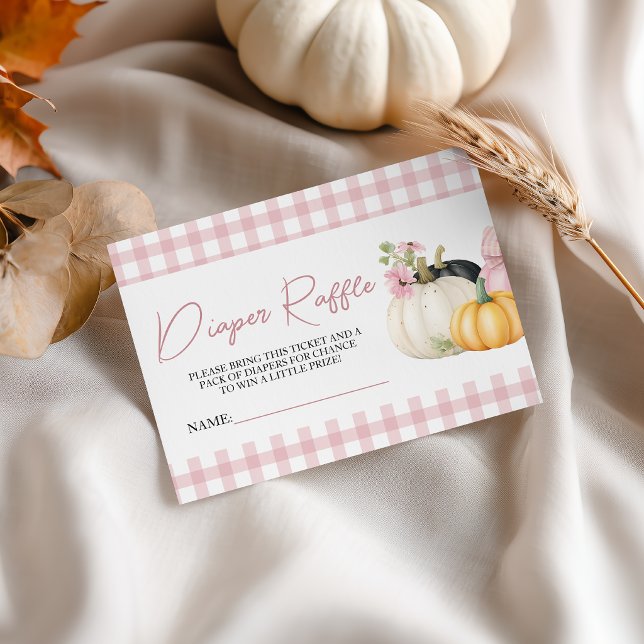 Pink Gingham Pumpkin Diaper Raffle Ticket Cards (Creator Uploaded)