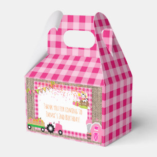 Pink Gingham Pumpkin Patch Farmer Girl's Birthday Favour Box