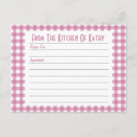 Pink Gingham Recipe Card
