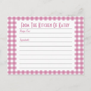 Pink Gingham Recipe Card