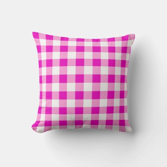 Pink Gingham Reversible Throw Pillow (Front)