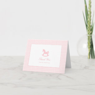 Pink  Gingham rocking horse Folded Thank You Note Card