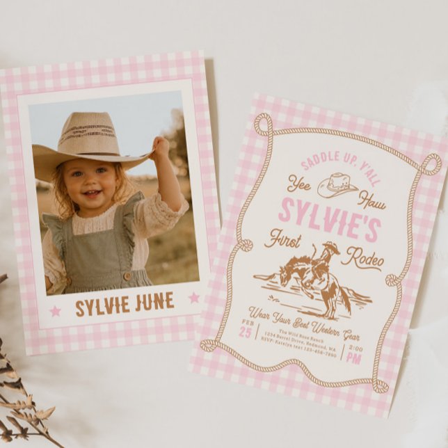 Pink Gingham Rodeo Invitation | Printed or Digital (Creator Uploaded)