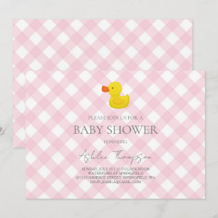 Pink Gingham Rubber Duckie Baby Shower Invitation