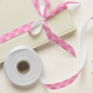Pink Gingham Satin Ribbon – Baby Girl Shower Gift 
