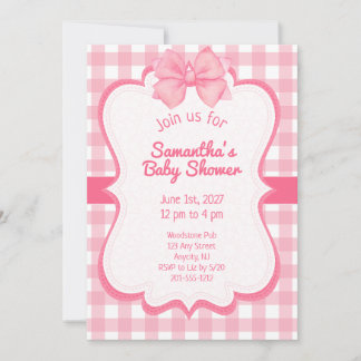 Pink Gingham Shower Invitation with Bow