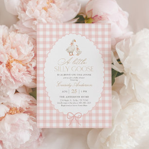 Pink Gingham Silly Goose Baby Shower Invitation