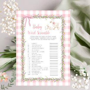 Pink Gingham Silly Goose Baby Word Scramble Game