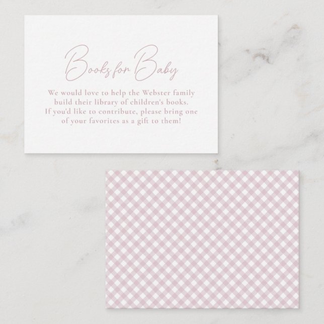 Pink gingham simple cute books for baby shower enclosure card (Front/Back)