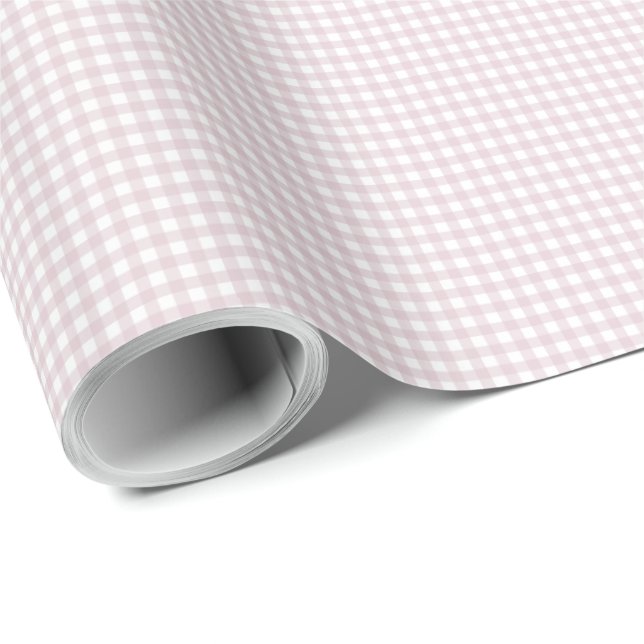 Pink gingham simple cute small checks plaid wrapping paper (Roll Corner)