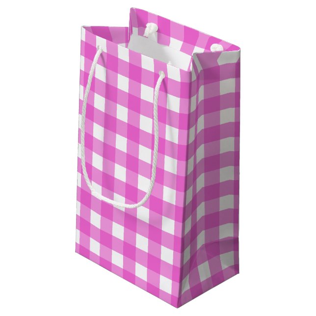 Pink gingham small gift bag (Back Angled)