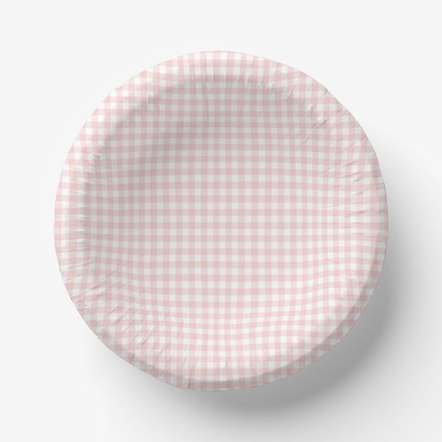 Pink Gingham Spring Birthday Party Paper Plate (Front)