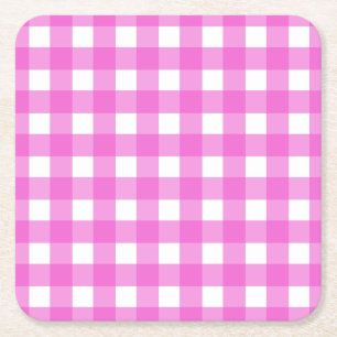 Pink gingham square paper coaster