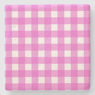 Pink gingham stone coaster