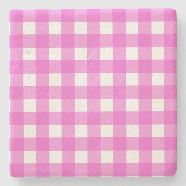 Pink gingham stone coaster (Front)