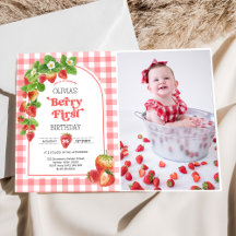 Pink Gingham Strawberry 1st Birthday Photo