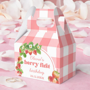 Pink Gingham Strawberry Birthday Favour Box