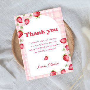 Pink Gingham Strawberry Birthday Thank You Card