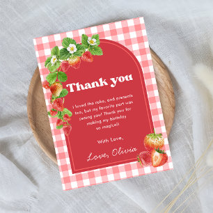 Pink Gingham Strawberry Birthday Thank You Card