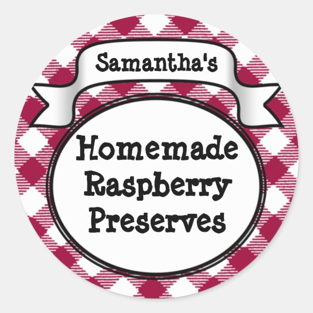 Pink Gingham Strawberry Jelly Jam Jar/Lid Label (Front)