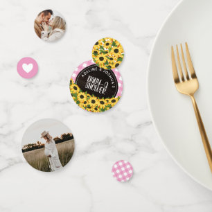 Pink Gingham & Sunflowers Baby-Q Shower Confetti
