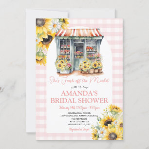 Pink Gingham Sunflowers She's Off The Market  Invitation