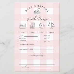 Pink Gingham Swan Baby Predictions Game