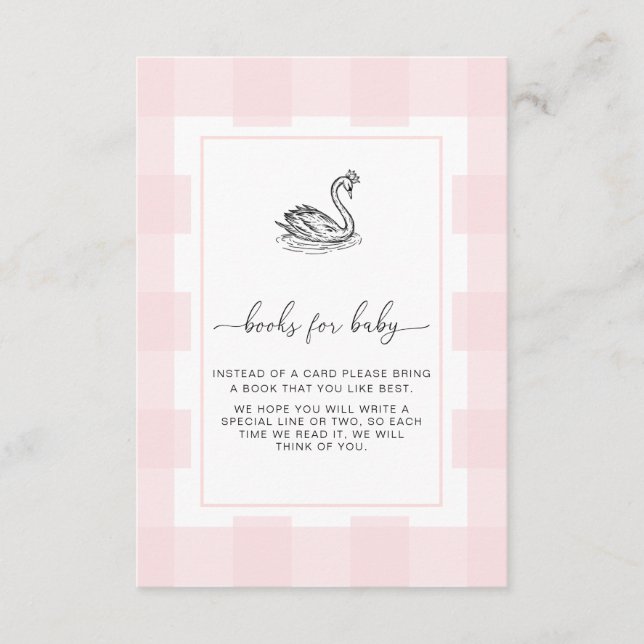 Pink Gingham Swan Books Request Insert Card (Front)