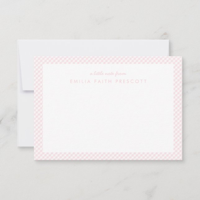 Pink gingham sweet personalised kid's stationery (Front)