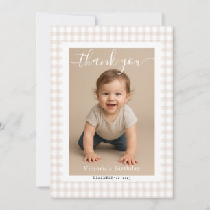 Pink Gingham Teddy Bear Neutral Baby Shower Card