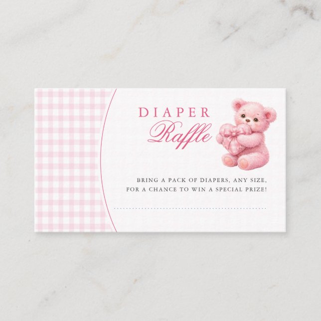Pink Gingham Teddy Bear Neutral Baby Shower Enclosure Card (Front)